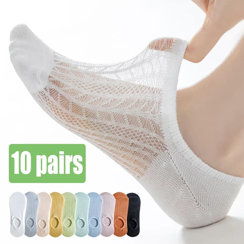 10 paia di calzini da donna in rete invisibile calzini da barca invisibili antiscivolo vuoti comodi e traspiranti morbidi estivi ultrasottili Solid Sox