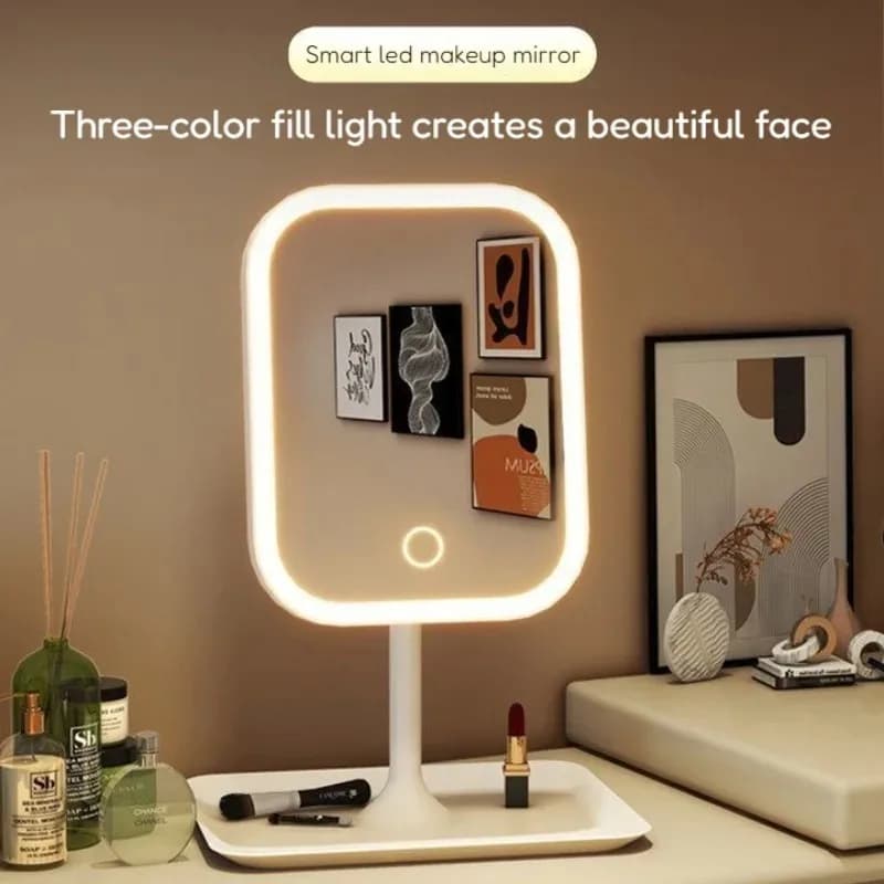 3 Color LED Makeup Mirror with Dimmable Light, Portable Table Mirror for Students, Sleepers, Home, Travel, Gift