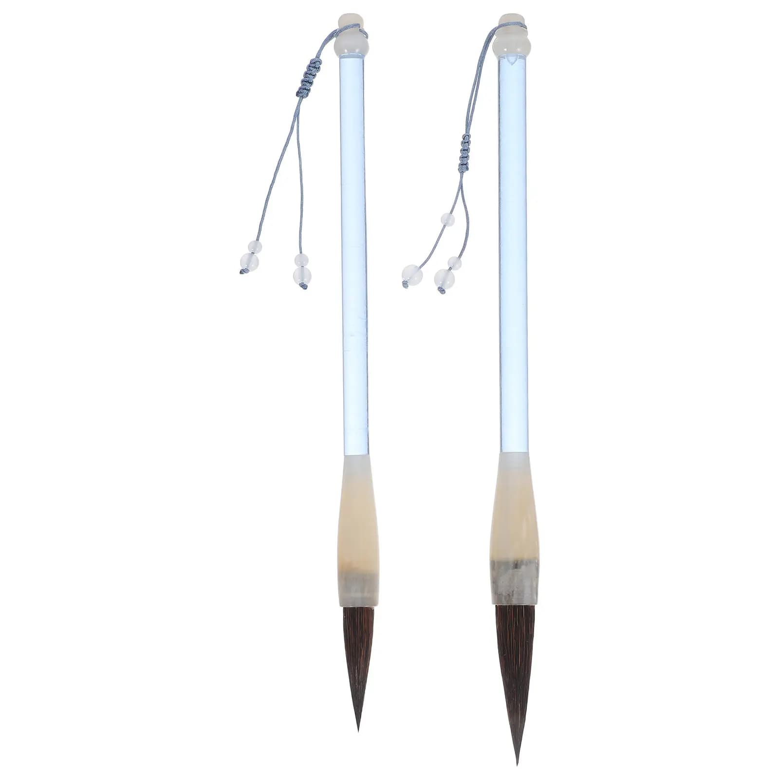 2Pcs Chinese Calligraphy Brush Set Traditional Mouse Whisker Hair for Scripture Copying Practicing Cursive Kanji Writing
