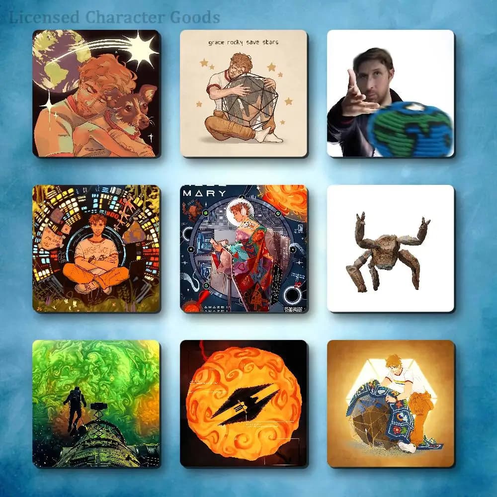 P-Project H-Hail M-Mary Rocky Grace Refrigerator Magnets Square Tiles with Magnetic Sheets Printed for Decoration Collect 55mm