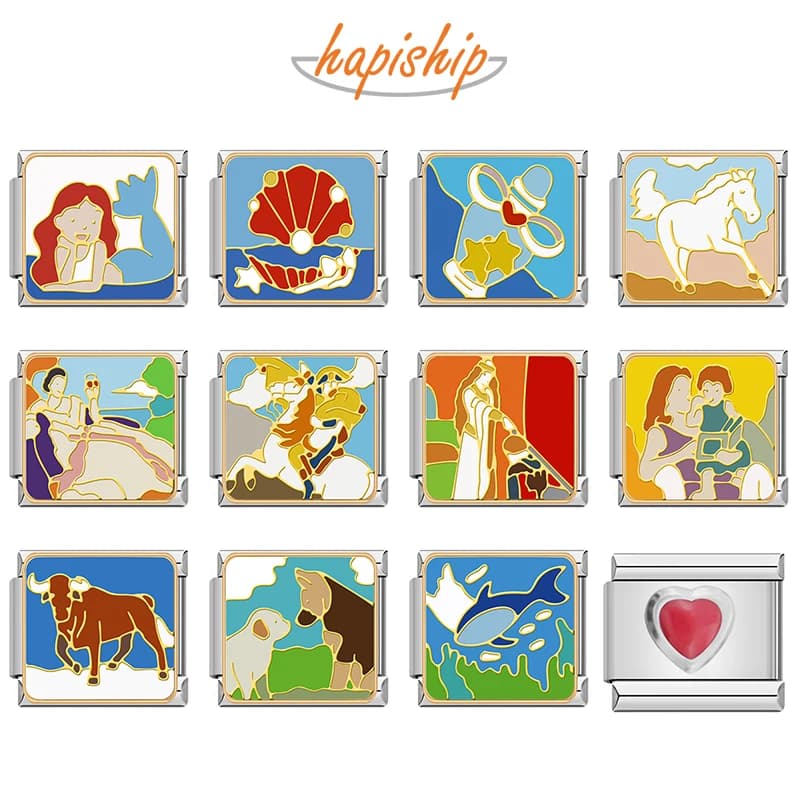 Hapiship 2025 Nuovo commercio all'ingrosso Cavallo Cane Sirena Cavaliere Fascino italiano Misura 9mm Bracciale in acciaio inossidabile che fa gioielli da donna DJ1442