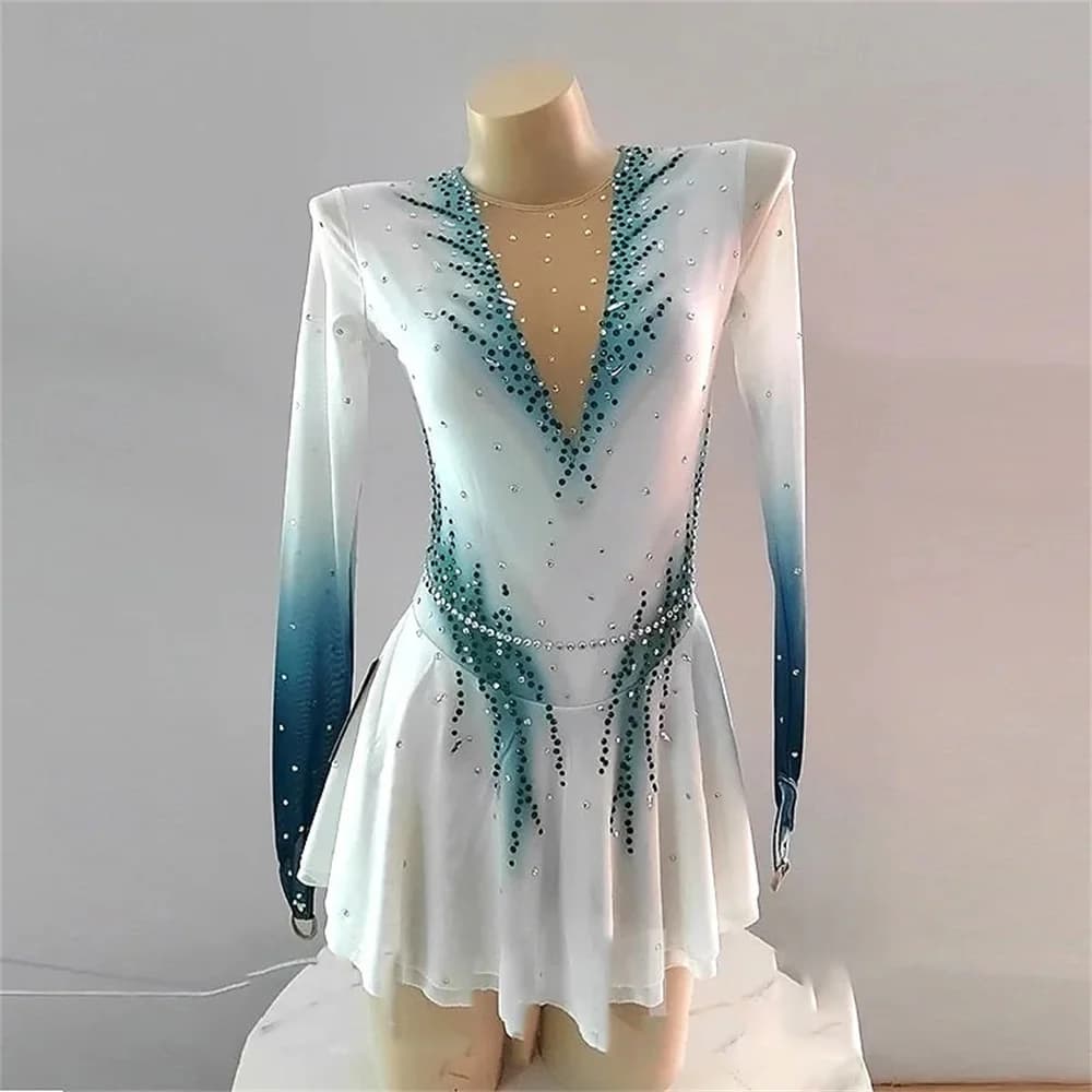 Abito da pattinaggio di figura per ragazze Donne Costume da pattinaggio su ghiaccio Concorso di allenamento Balletto Danza Gonna con strass Abbigliamento da prestazione