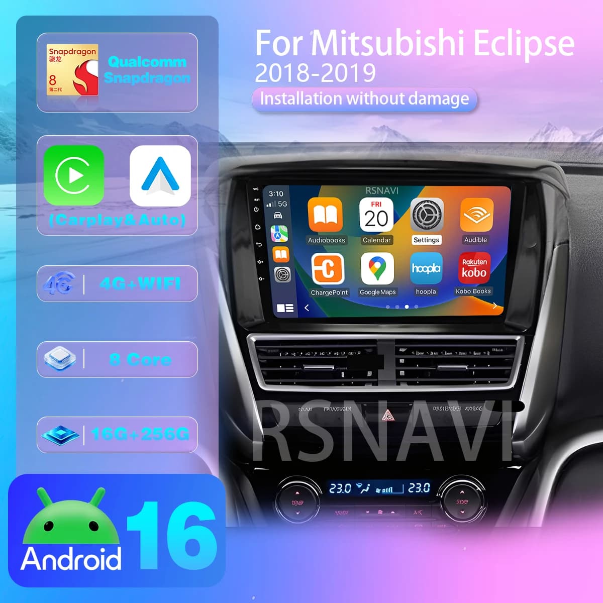 Autoradio Android 16 con Carplay e DSP per Mitsubishi ECLIPSE CROSS 2018 2019, Lettore Multimediale con Navigazione Stereo