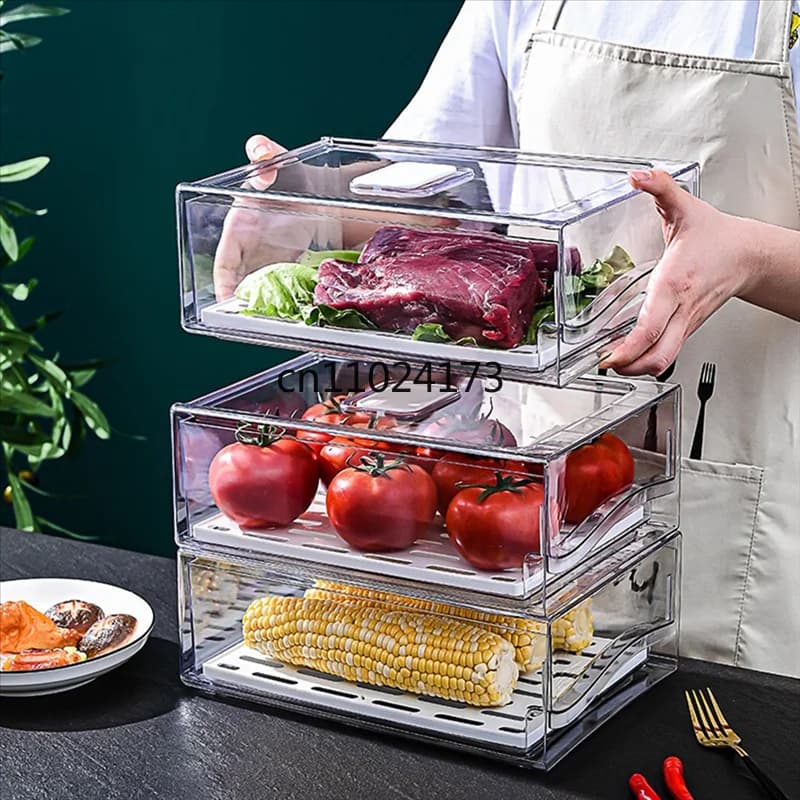 Contenitori organizer per frigorifero con cassetti estraibili Set di cassetti per prodotti per frigorifero per risparmiare spazio verticale durevole