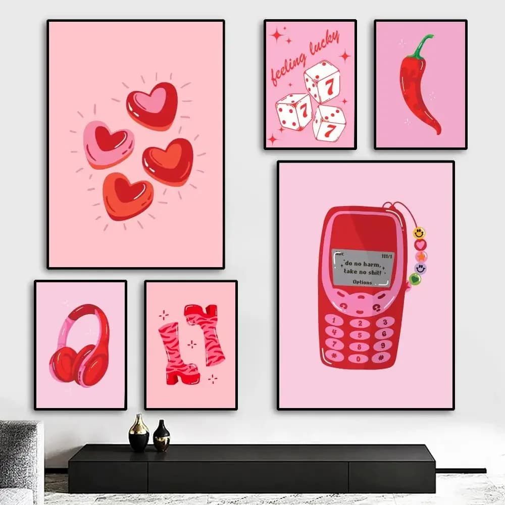 Y2k pink girl 90s Funky Painting Calligraphy HD Canvas Poster living room bedroom bar aesthetic decoration