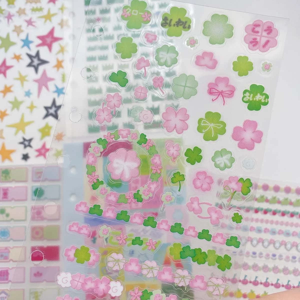 6PCS Decal Transparent Sticker Set A7 Ring Binder Punch Double Stickers for Journal Scrapbooking Decorative Sticker