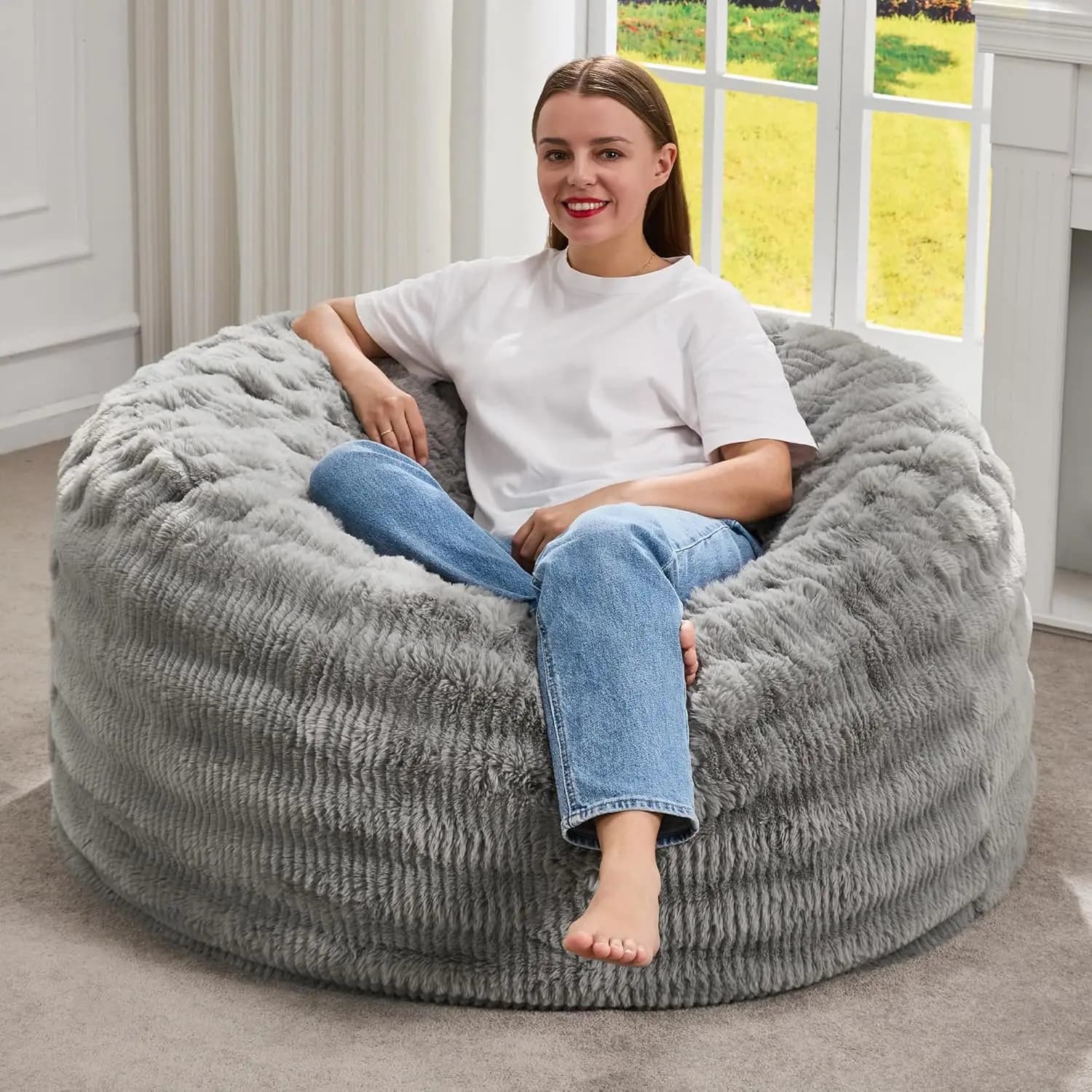 Comfortable Sacco Armchair in Memory Foam with Soft Coating, 3FT size for Adults (Grigio)