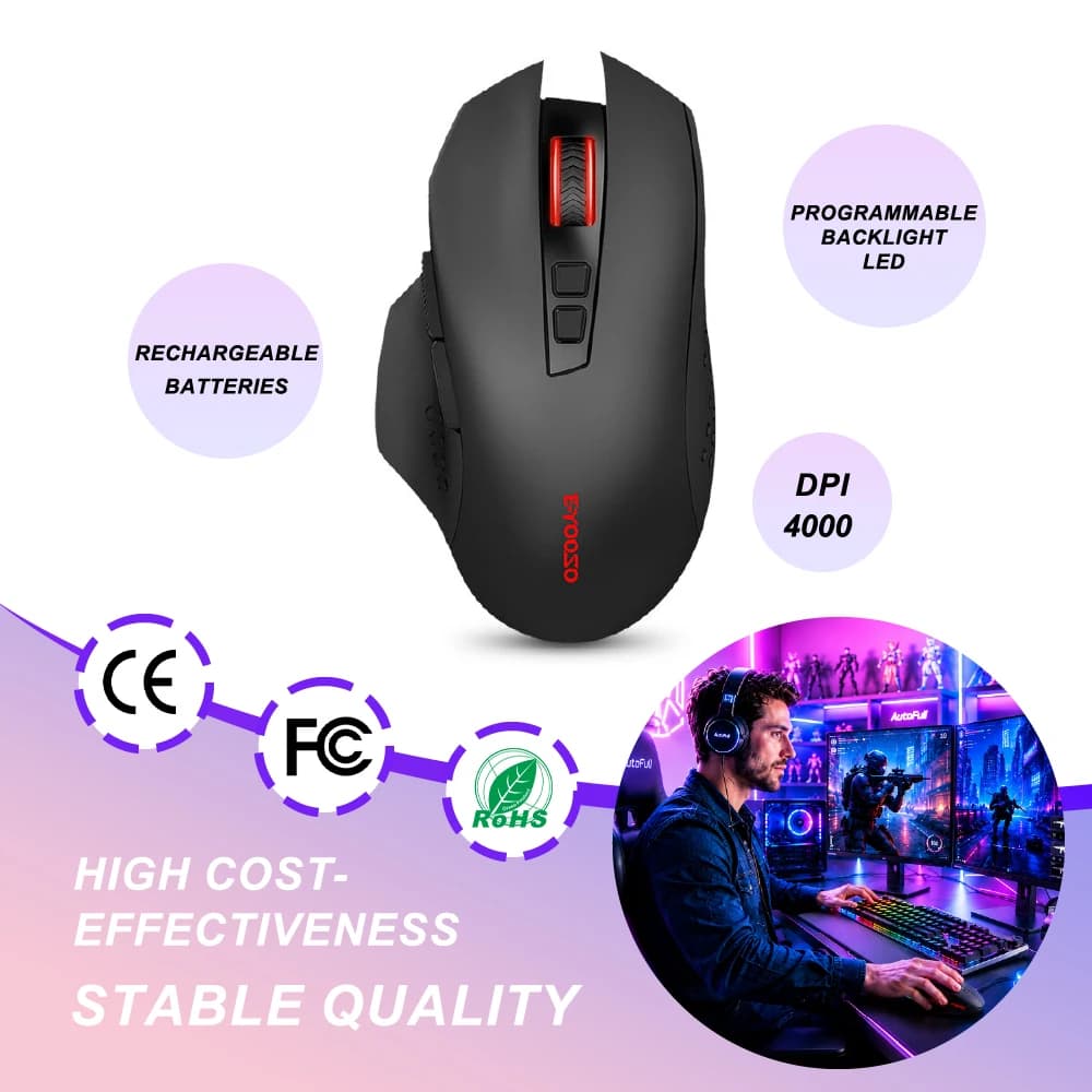 Wireless Gaming Mouse Mini Silent 4000 DPI Rechargeable LED Colorful Light Computer Wireless Gaming Mouse