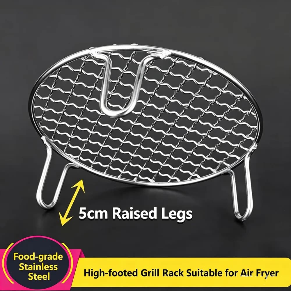 304 Stainless Steel Round Grill Rack with 5 cm Height Legs, Air Fryer & Electric Cooker Mesh Baking Tray