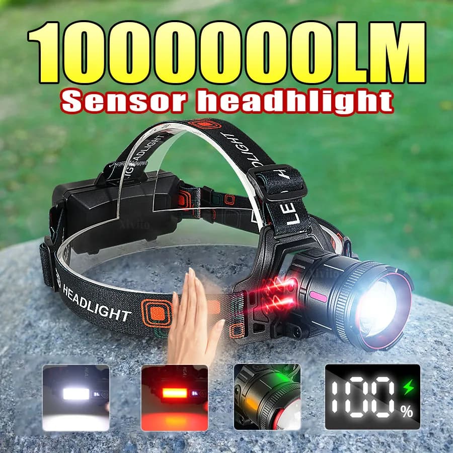 1000000LM Sensor IR LED Front Lamp High Power Front Flashlight Long-Ray LED Waterproof Front Flashlight 2000M Camping Lantern for Fishing