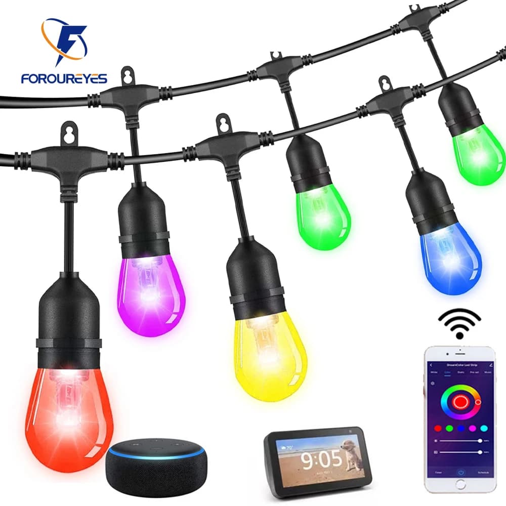 WiFi Tuya Smart RGB LED String Lights S14 lampadina di grado commerciale impermeabile all'aperto festone giardino decorazione di nozze illuminazione