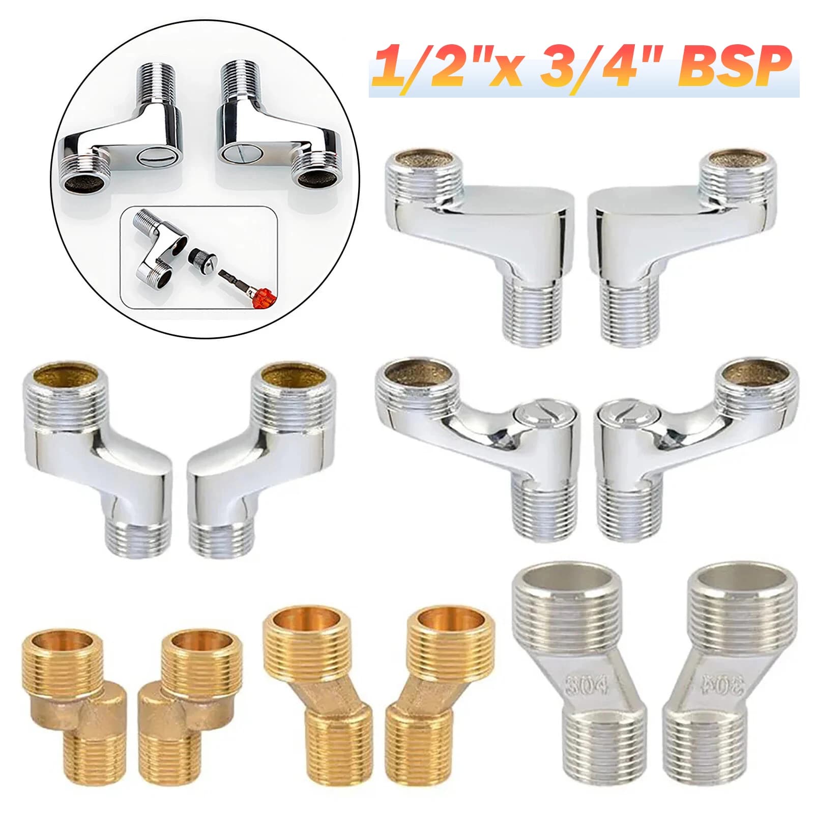 1~5pcs BSP 1/2" x 3/4" Male Tap Reducer Bath Shower Pipe Reduction Dog Legs Eccentric Angle Valve Kitchen Bathroom Accessories
