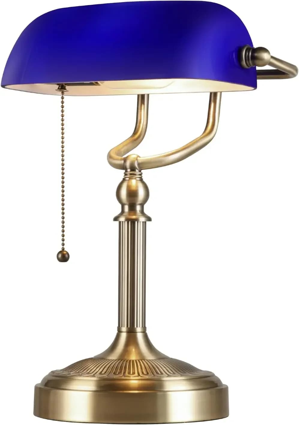 Newrays blue glass desk lamp with pull chain switch, home office plug-in appliance, library