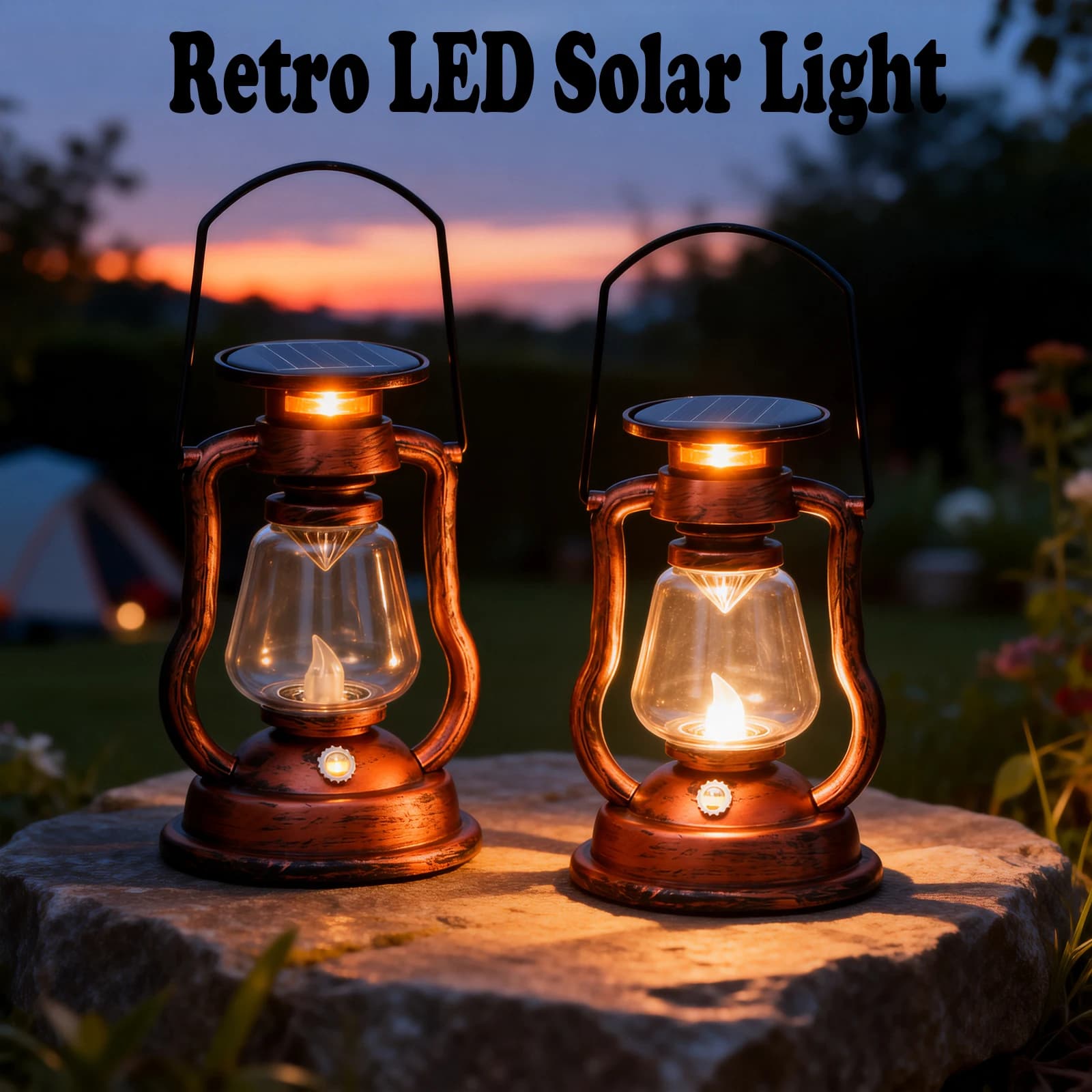 Solar LED Light Lamp Retro Solar LED Lamp Portable Solar LED Lamp With Flameless Flameless Throat Lantern Outdoor Hanging Garden Decoration