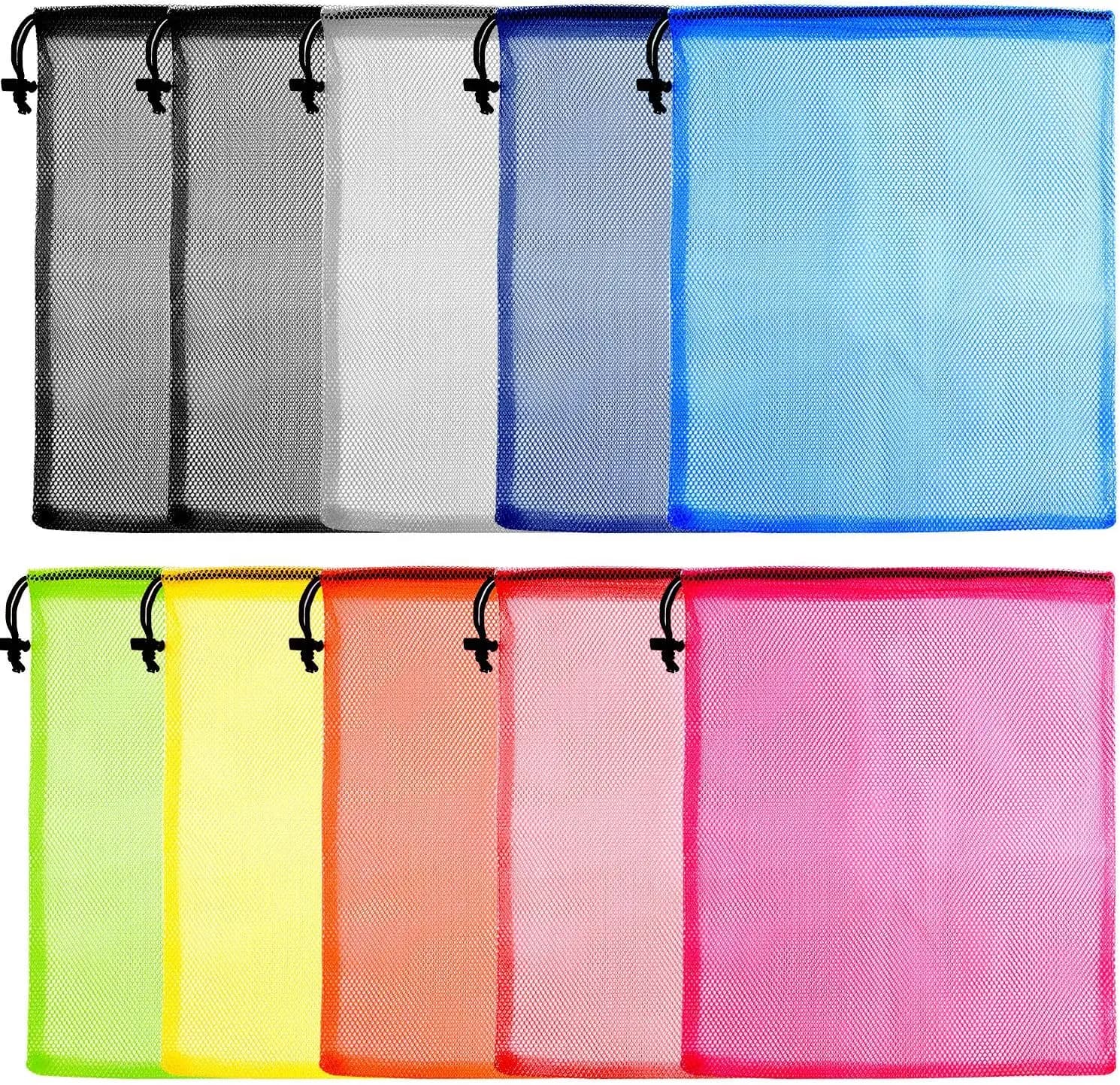Confezione da 10 sacchetti in rete con coulisse, in nylon per lavanderia e viaggio, 13x15,5 pollici, colori assortiti