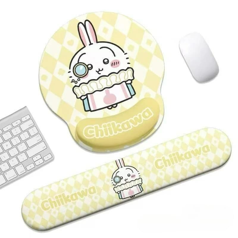 Spedizione Gratuita: Tappetino per Mouse in Silicone con Poggiapolsi in Memory Foam, Design Carino Chiikawa Hachiware Usagi Momonga