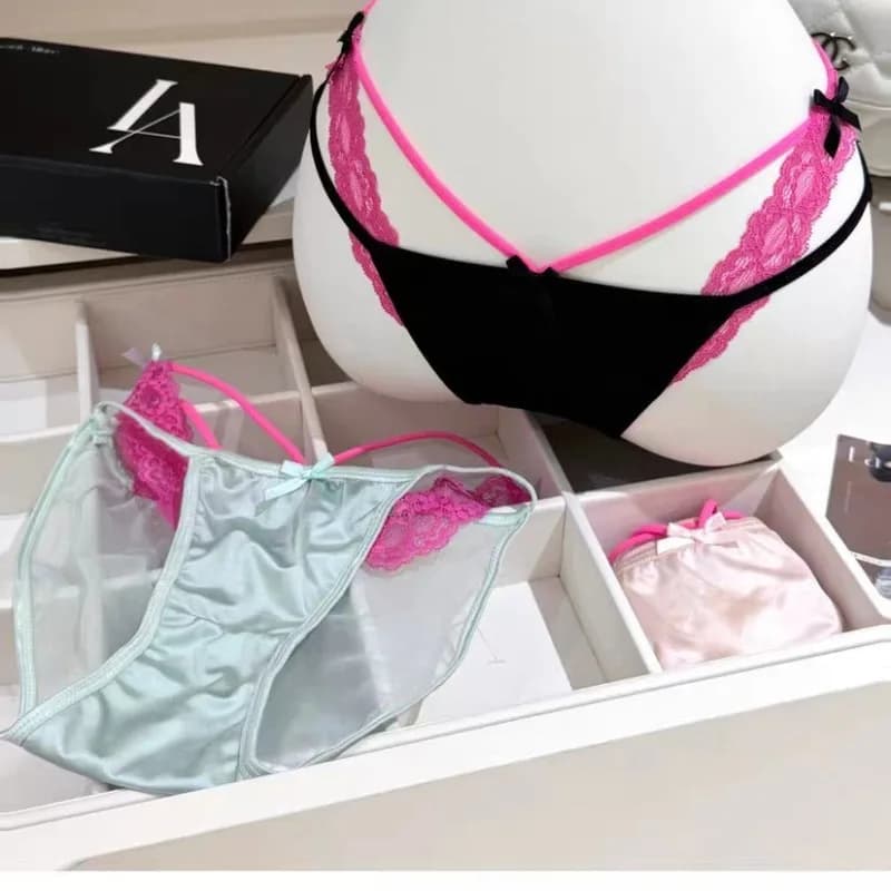 Cross Belt in Lace Satin Sexy Women's Underwear Low Waist Transparent Knife Soft cotton with horse Breathable briefs Lingerie