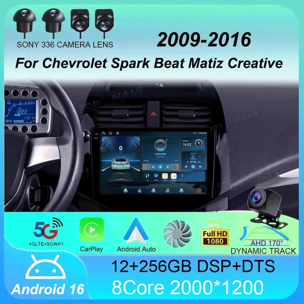 Autoradio Android 16 con Carplay, Lettore Multimediale per Chevrolet Spark Beat Matiz Creative 2009 - 2016 E53 X5 M5, Stereo 2din