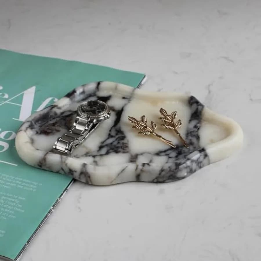 Vassoio a Forma di Nuvola in Marmo, Portaoggetti, Porta Anelli, Portachiavi, Decorazione Estetica per la Casa, Regalo per Donne