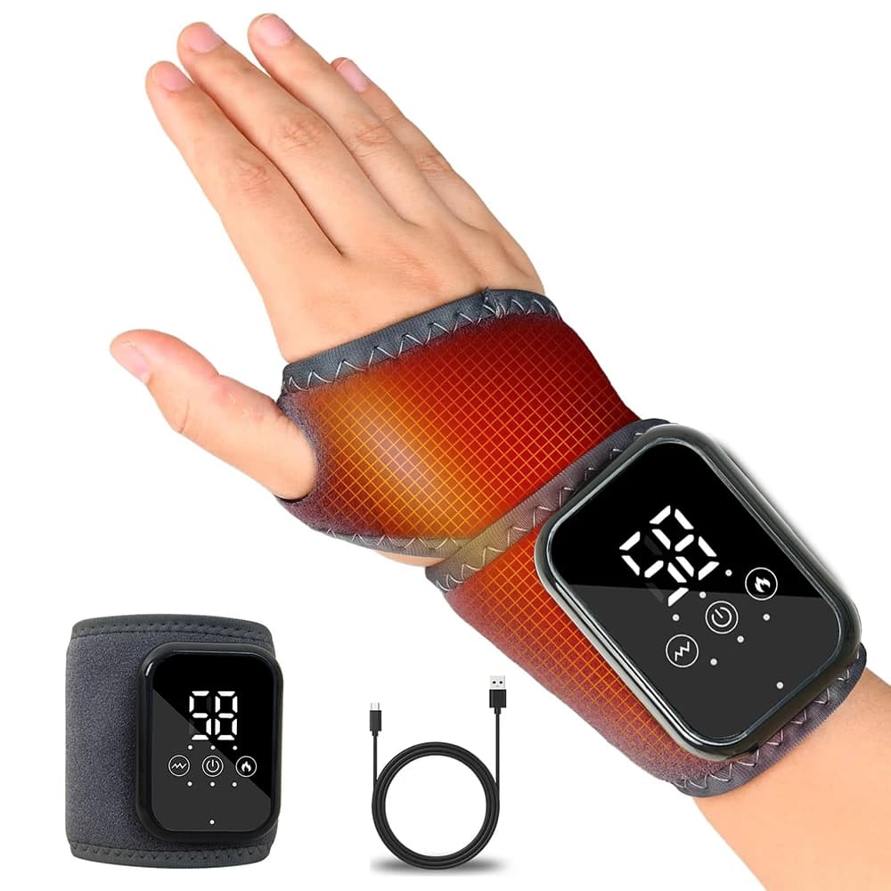 Massaggiatore Elettrico Wireless per Polso con 3 Livelli di Compressione Calda e Vibrazione, Fascia di Supporto per Mano e Polso