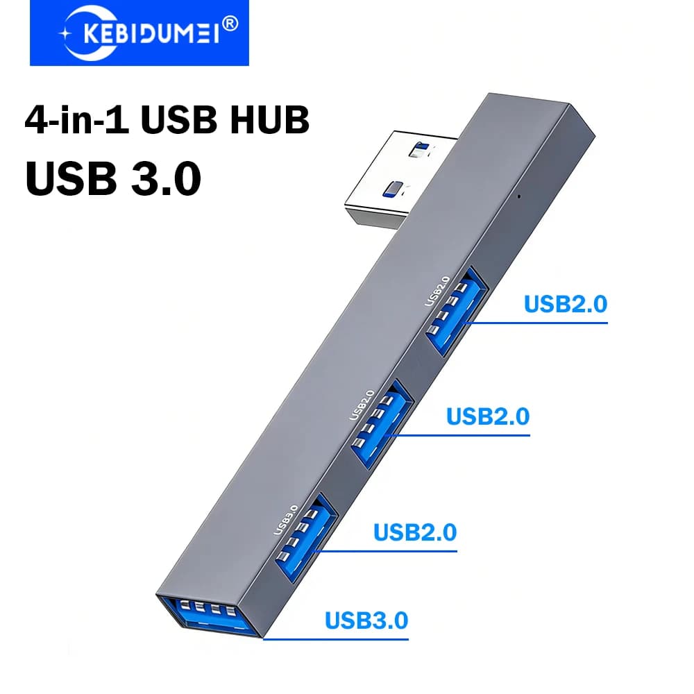 KEBIDUMEI HUB USB 3.0 a 4 porte, HUB USB-C, Splitter USB, Docking Station USB, Trasferimento dati a 5 Gbps, Adattatore OTG per Laptop e Macbook