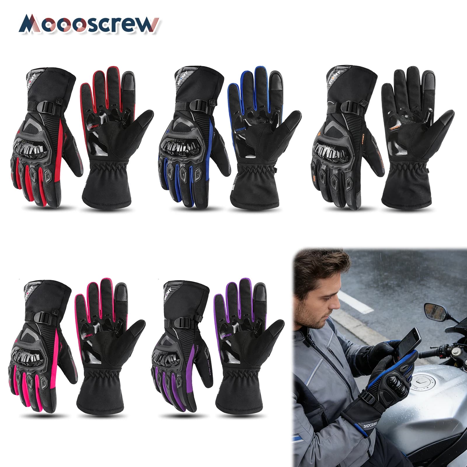 Guanti Invernali Universali per Moto, Impermeabili e Termici con Antiscivolo e Touchscreen, Guanti Lunghi da Guida per Uomini e Donne