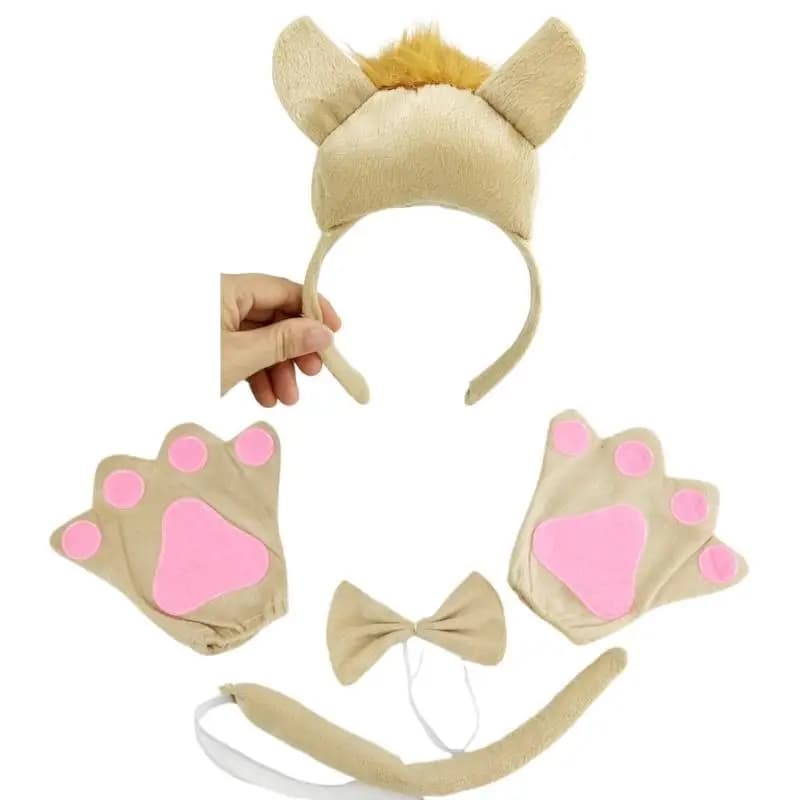 652F Divertenti fasce per capelli con cavallo peluche e coda/papillon/guanto Set fascia per capelli per carnevale ragazza