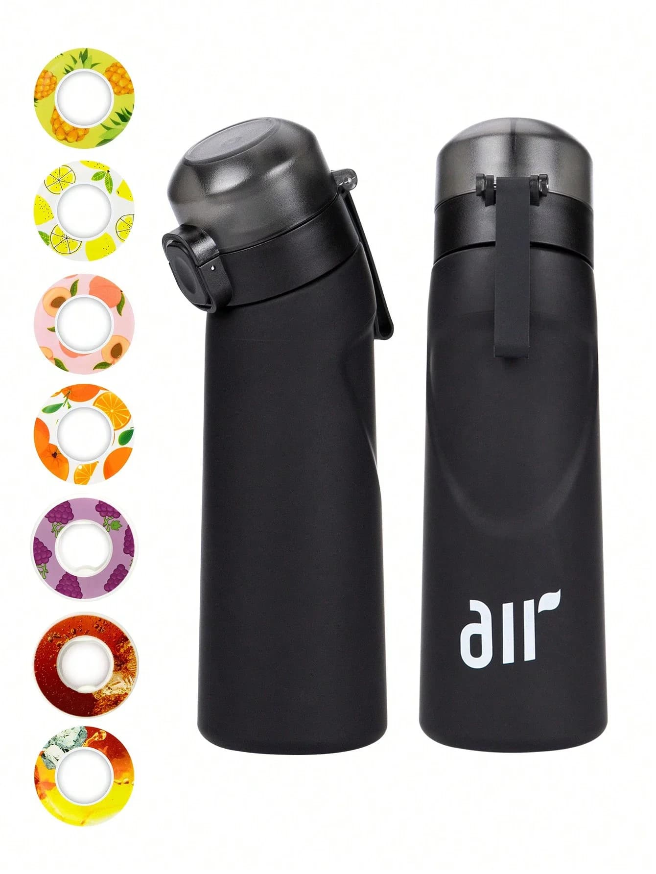 1 piece air water bottle with 1 casual round shape flavour cap, sports straw, plastic cup, leakproof outdoor sports bottles