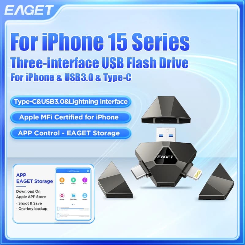 Eaget Chiavetta USB 3 in 1 USB Tipo C Illuminazione MFi a USB 3.2 Chiavetta USB Memorie Stick per IPhone Android PC Telefoni Laptop