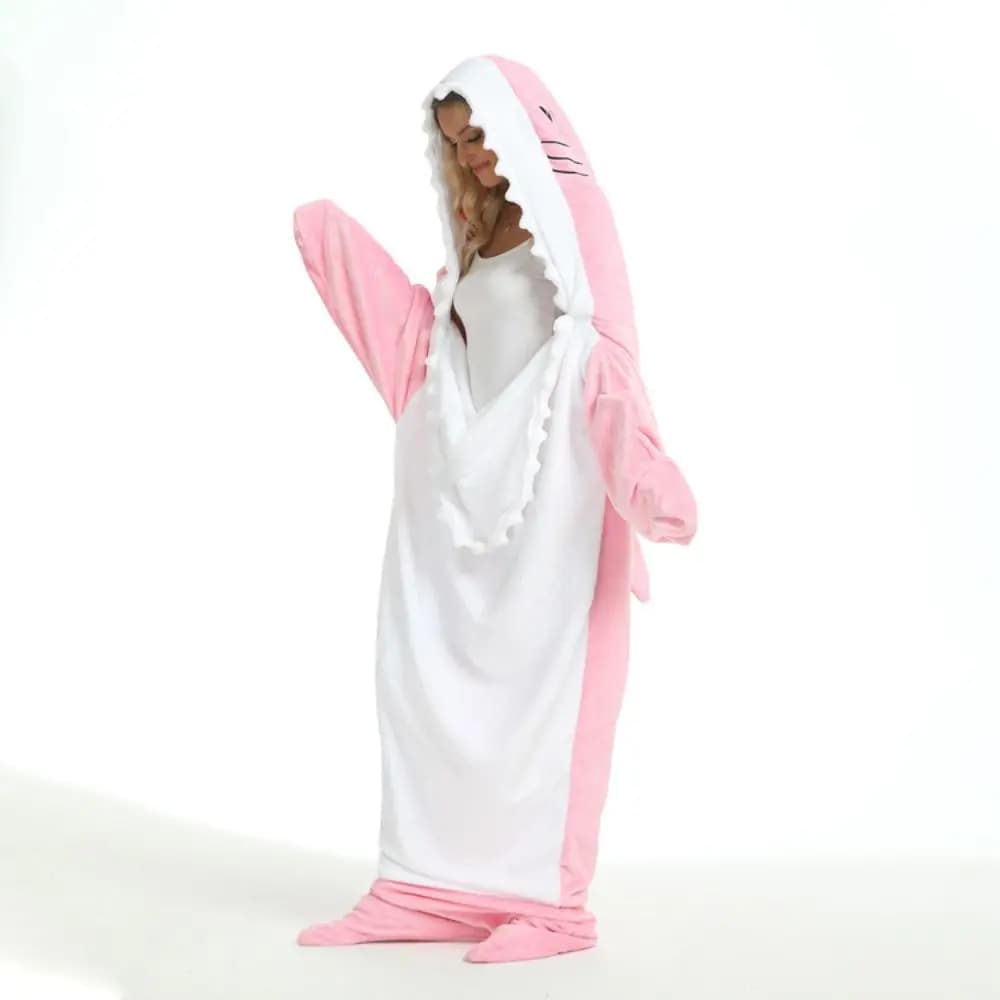 Cozy Cartoon Shark Conjoined Pajamas Hoodie Funny Shark Pajamas Nightwear Cosplay Costume Winter Bodysuit Sleepwear Cosplay
