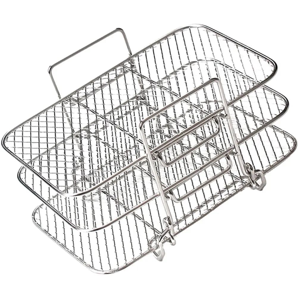 Griglia per Friggitrice ad Aria in Acciaio Inossidabile, Design a Tre Strati Staccabile per Disidratazione, Cottura e Arrosto di Carne e Snack