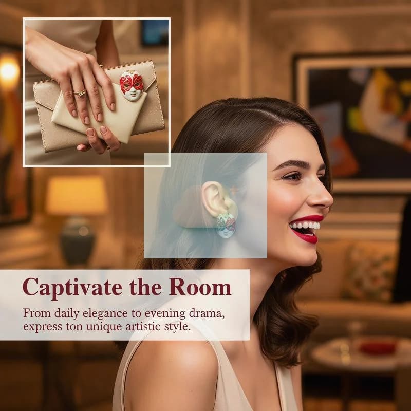 Unique Design Multicolor Enamel Mask Facial Make-up Face Drop Earrings For Women Statement Jewelry