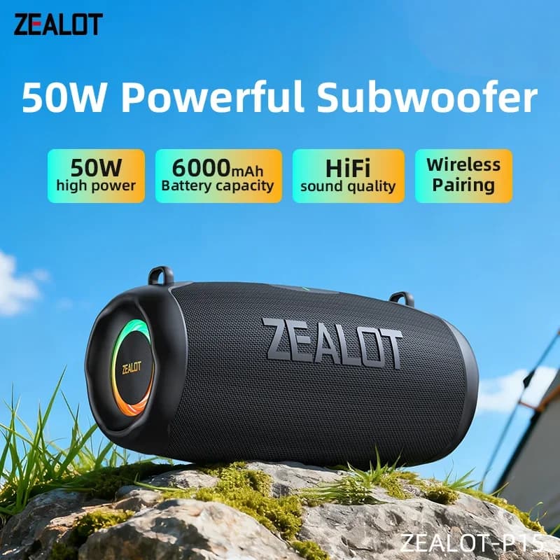 Zealot-P15 50W Waterproof Portable Loud Bluetooth Speaker, Wireless Outdoor Boombox,Bluetooth 5.4, 10H Playtime, for Camping