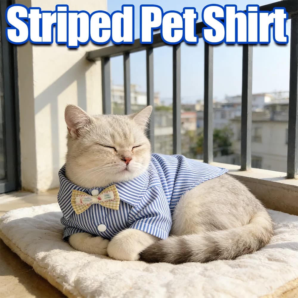 Maglietta Estiva a Righe Traspirante per Cuccioli, Camicia Sottile per Gatti con Papillon, T-shirt Morbida e Comoda per Cani, Pigiama, Abbigliamento per Animali Domestici