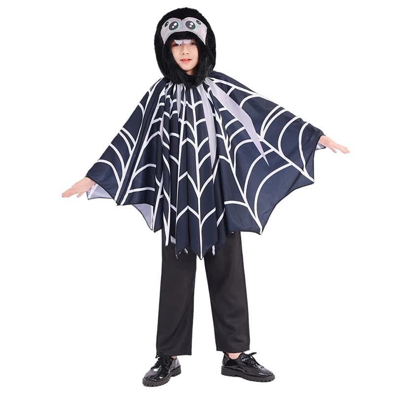 Costume di Halloween per bambini con poncho ragno nero per ragazzo e ragazza