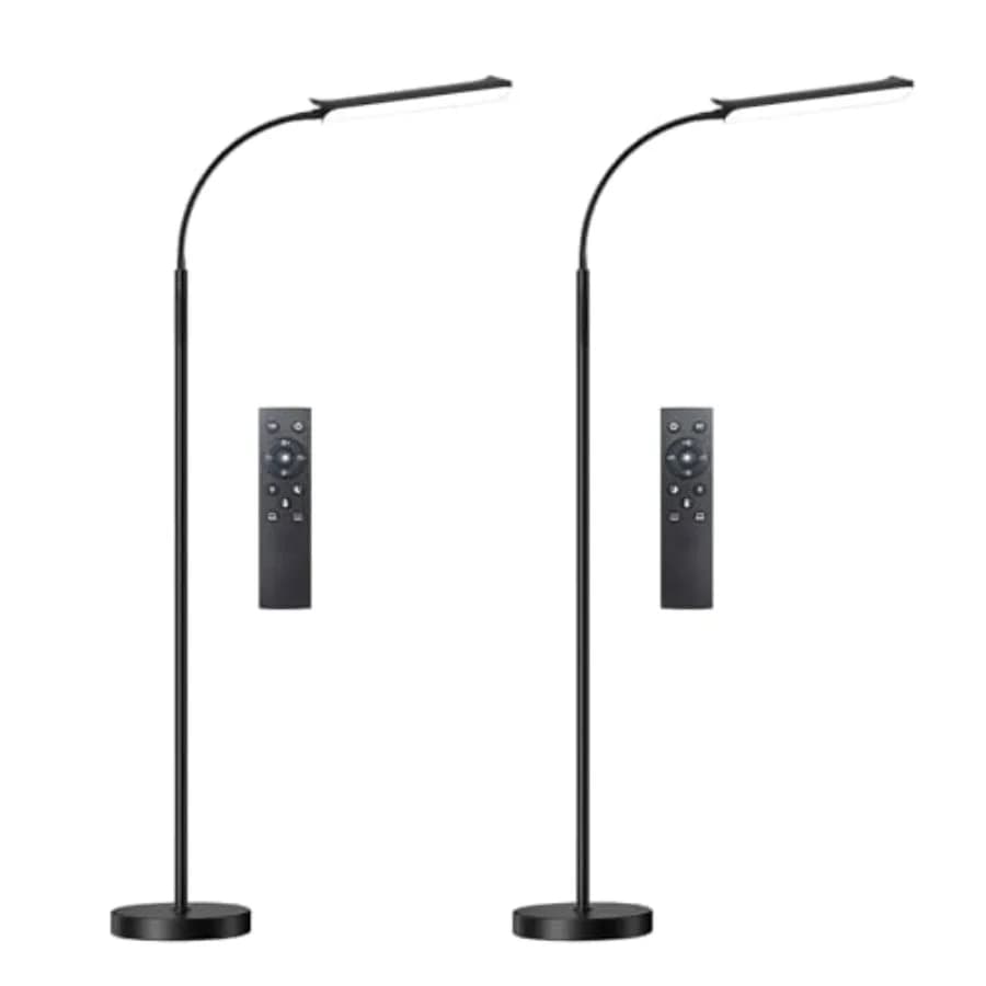 Lampada da terra Confezione da 2 Lampada da terra a LED luminosa da 18 W 1800LM con 2 telecomandi e funziona con presa intelligente Temporizzazione dimmerabile Cura degli occhi in piedi