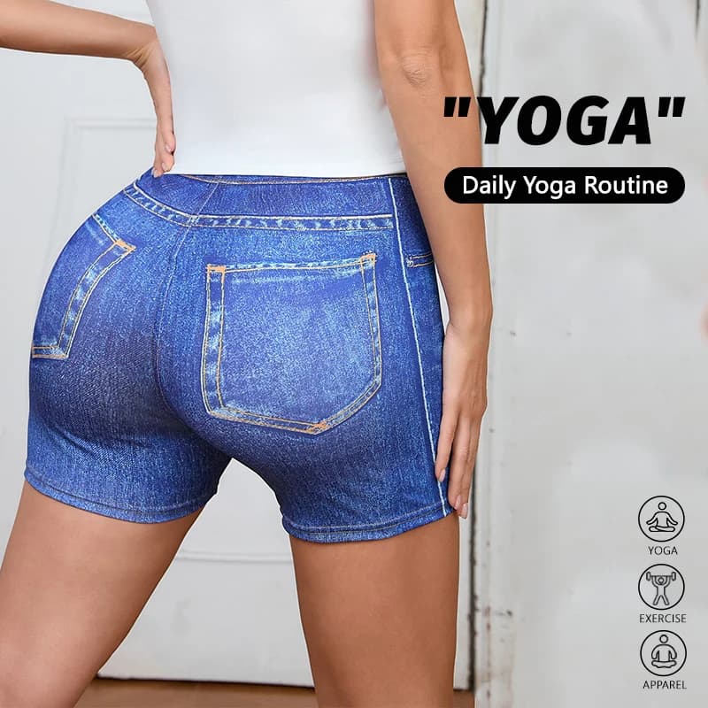 High Waist Printed Denim Shorts for Yoga, Casual Training, Fitness, Running and Summer Cycling