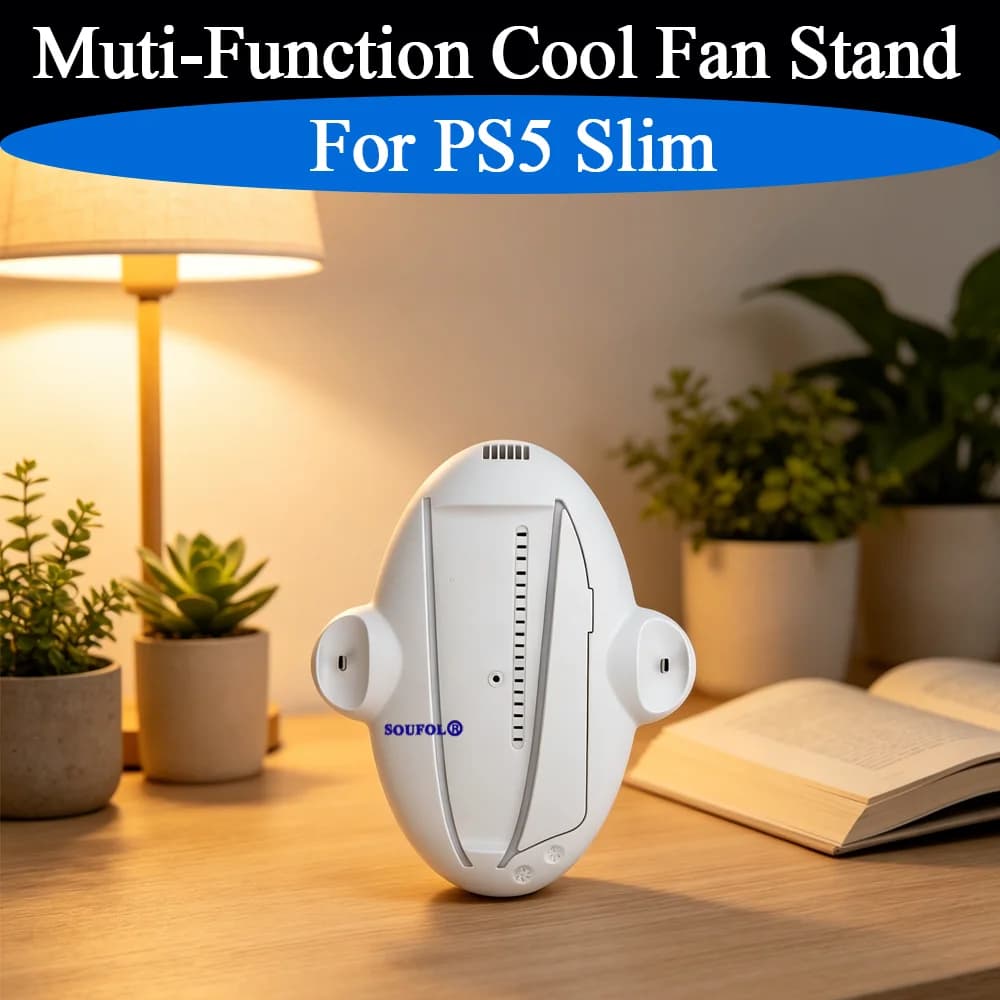 Nuovo supporto multifunzione per PS5 Slim con stazione di raffreddamento, luce LED RGB, supporto verticale e dock di ricarica per accessori PS5 Slim