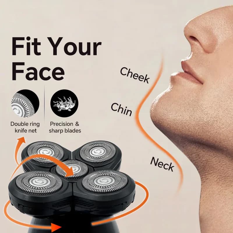 Kit di cura da uomo 5 in 1, rasoio elettrico impermeabile ricaricabile con tagliacapelli per naso e regolabarba per uomo