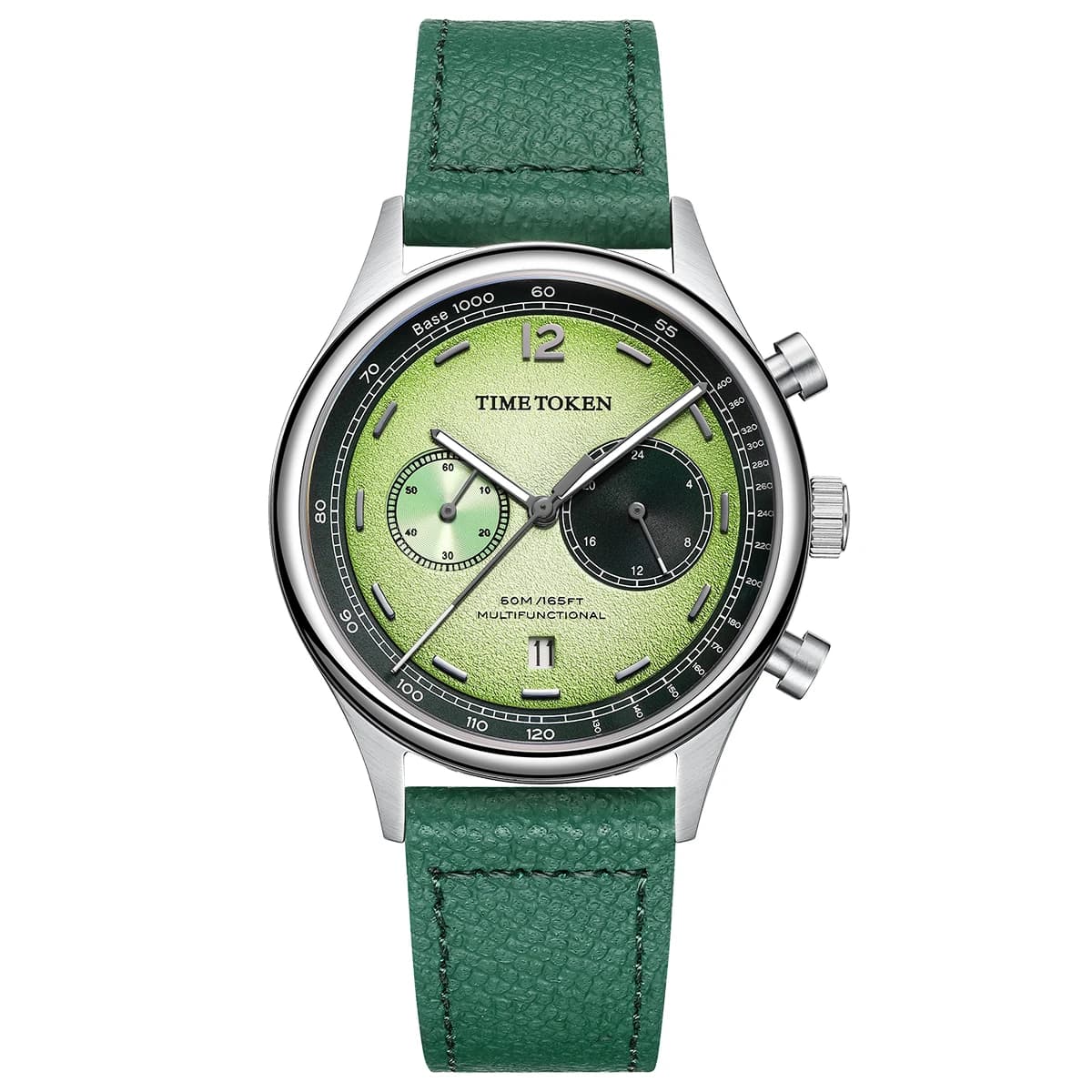 TIMETOKEN Japan Miyota OS21 Movement Men's Watch 44MM Chronograph 5Bar Waterproof Summer Watermelon Dial Domed Sapphire Calendar