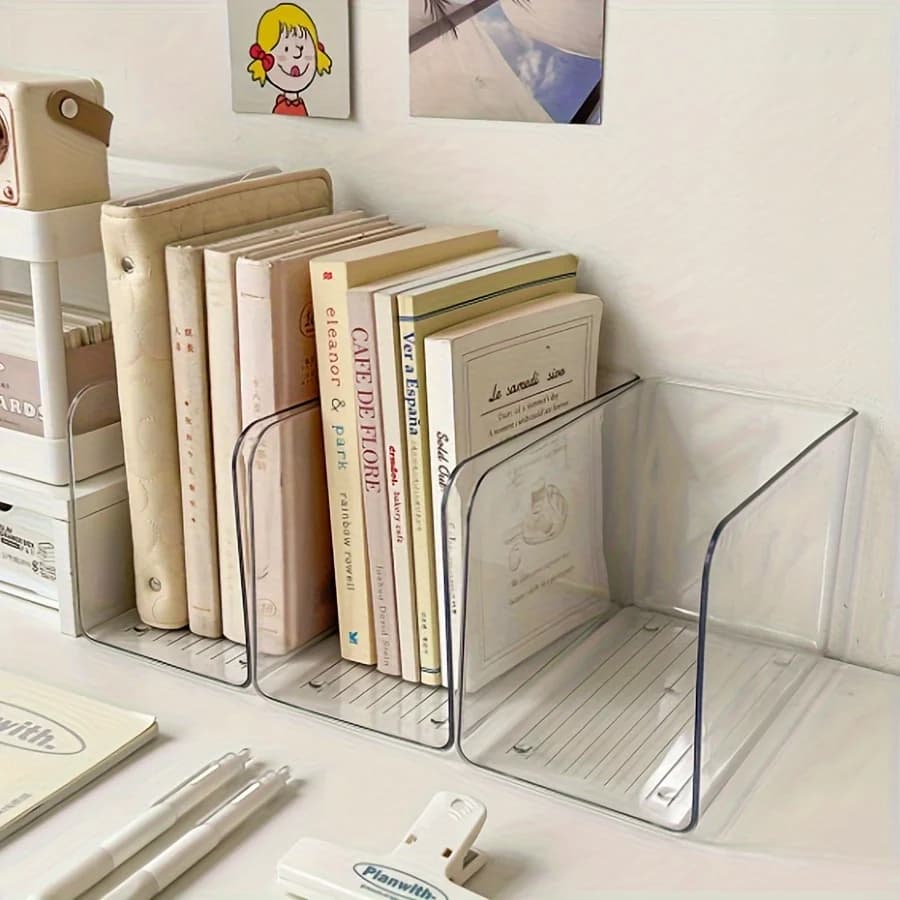 Organizer per libri in plastica da 1 pezzo con scomparti multipli: portadocumenti da tavolo trasparente per decorazioni per ufficio, casa, libreria