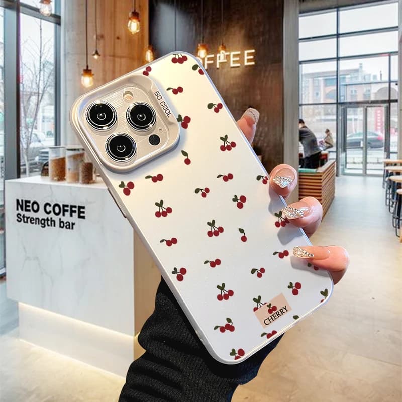 Cherry Phone Case for iPhone 17 AIR 16 15 14 13 Pro 12 11 Pro Xs X XR Max Laser Hard PC+TPU Cases Back Cover-J336P1