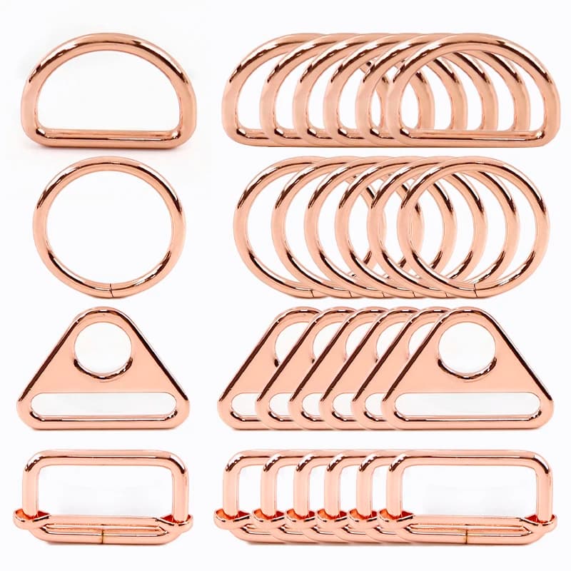 10Pcs RoseGold Metal Buckles for Bag Strap O D Ring Clasp Backpack Tri Glide Slider Belt Hooks DIY Sewing Hardware Accessories
