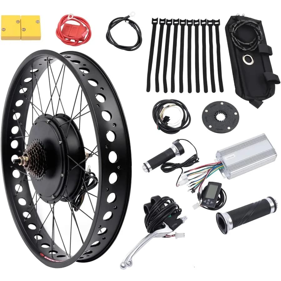 Kit di conversione ruota anteriore posteriore EBike 48V con motore per pneumatici da neve grassi per bici da neve elettriche Motore ampio mozzo ruota posteriore con LCD D