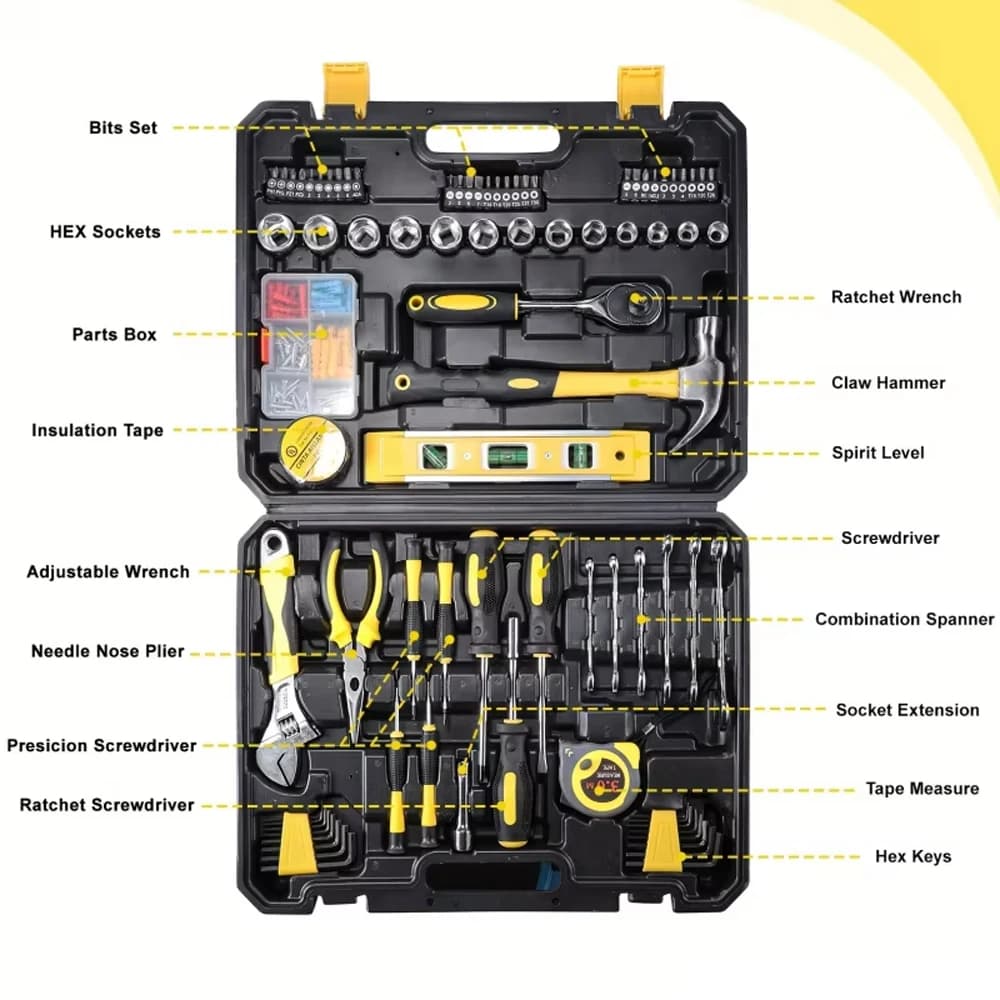 108 Pieces Home Tools Kit, Complete Set for Domestic Repairs, Fai-da-Te Manual Tools for Daily Maintenance and Use