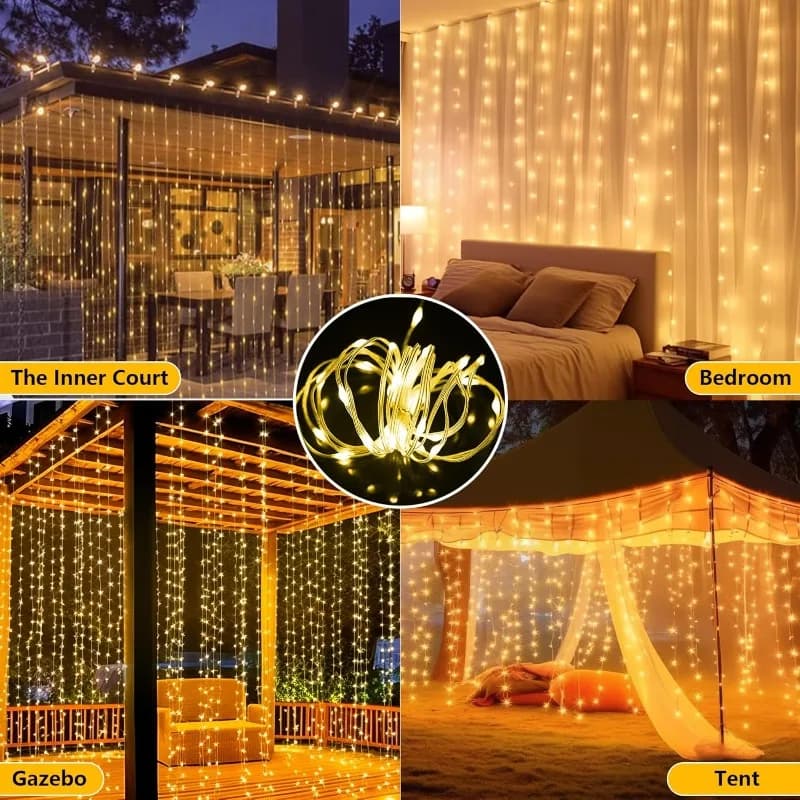Luci Solari a Tenda per Esterni 3x3M 300 LED, Decorazioni Festive, Ghirlanda con 8 Modalità, Luci a Stringa per Halloween e Natale