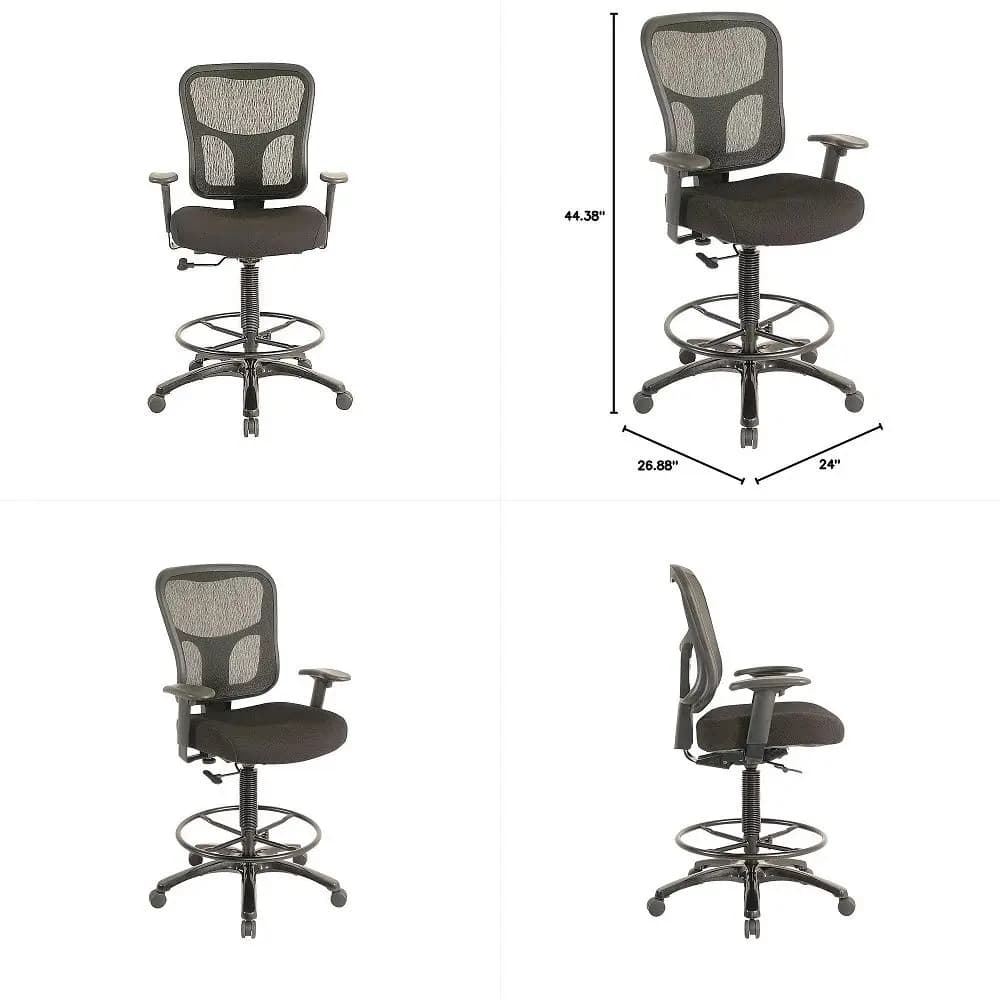 TP8200 Fabric Drafting Stool with Backrest and Footrest with Lumbar Support, Black
