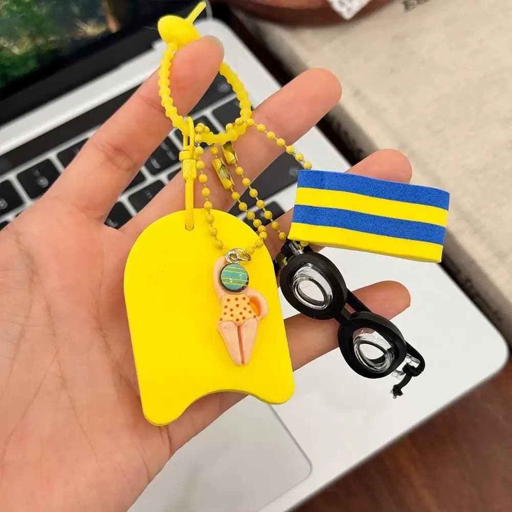 Cartoon Swimming Keychain Mini Swim Goggles & Kickboard Ornament Light EVA Foam Portable Pendant Decor For Bag Keychain