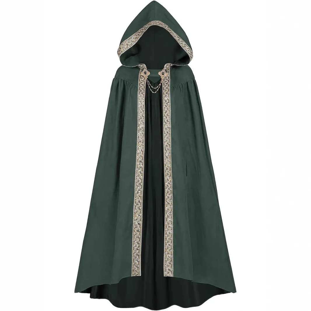 Abiti medievali Mantello Mantello Abito Steampunk Costume Cappuccio gotico Vestito da uomo Morte Vampiro Cavaliere oscuro Guerriero Cosplay per adulti