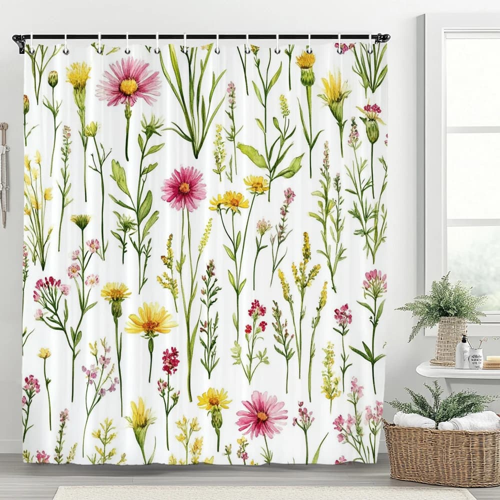 Tenda da doccia con motivo floreale primaverile, tenda da doccia decorativa per il bagno, tenda da doccia impermeabile con ganci